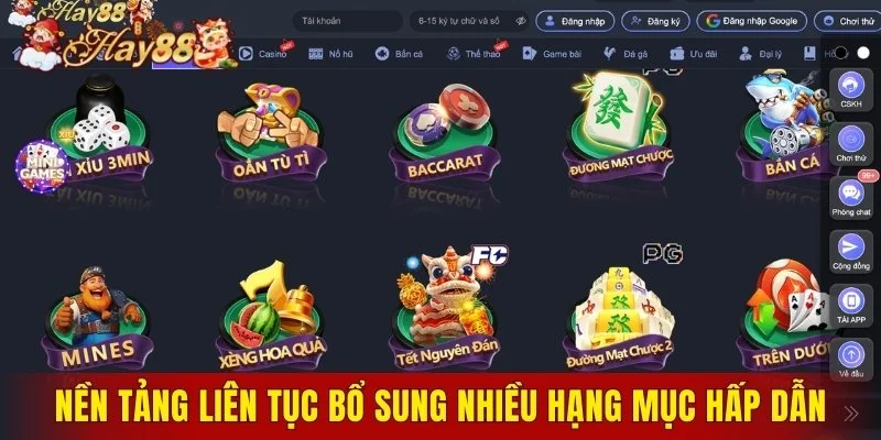 Nền tảng liên tục bổ sung nhiều hạng mục hấp dẫn